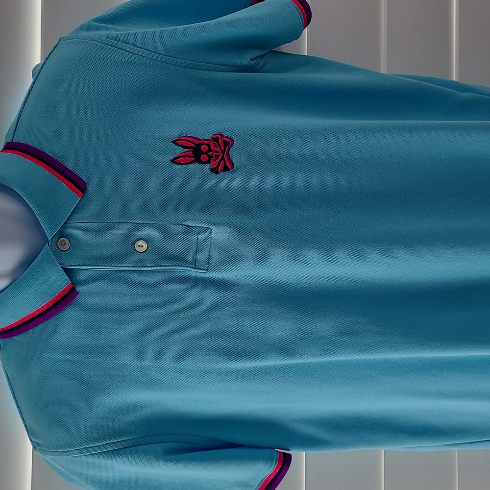 Psycho Bunny Hudson Men's Polo - Sky Blue with Purple & Hot Pink Trim - Picture 7 of 10